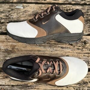 NIKE Golf SPORT PERFORMANCE SADDLE GOLF SHOES Sz 9.5 WHITE & BROWN 309894-121 T9